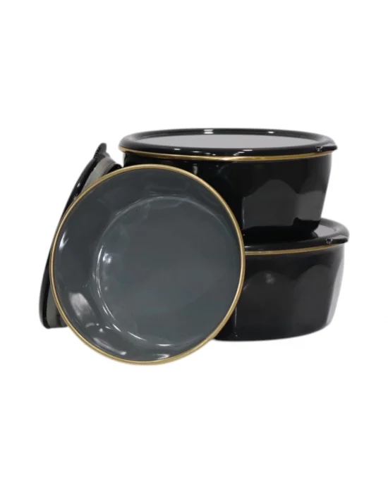 PR Home Köşeli Emaye Üçlü Saklama Seti Siyah