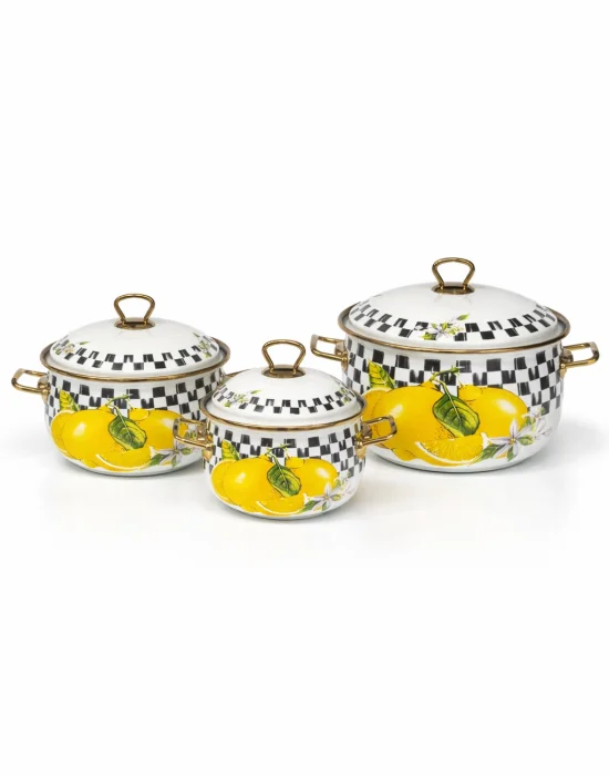 PR Home Lemon Derin Bombeli Emaye Tencere Seti 16-20-24 cm