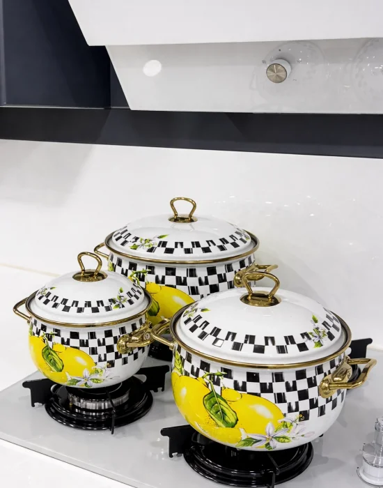 PR Home Lemon Derin Bombeli Emaye Tencere Seti 16-20-24 cm