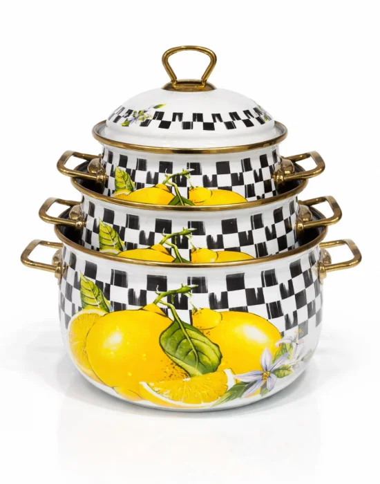 PR Home Lemon Derin Bombeli Emaye Tencere Seti 16-20-24 cm