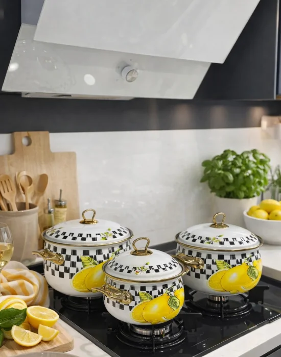 PR Home Lemon Derin Bombeli Emaye Tencere Seti 16-20-24 cm