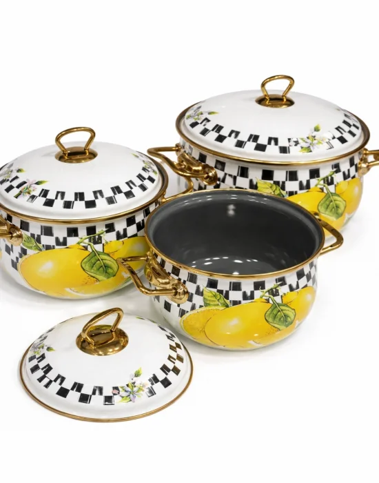 PR Home Lemon Derin Bombeli Emaye Tencere Seti 16-20-24 cm