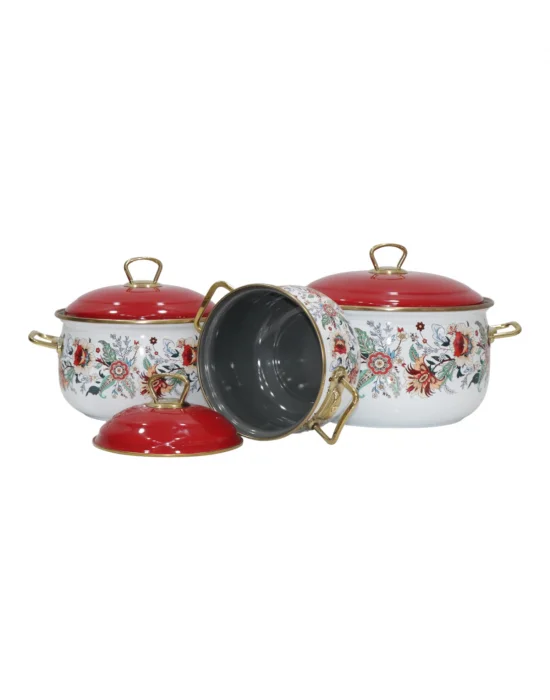 PR Home Magnolia Derin Bombeli Emaye Tencere Seti 16-20-24 cm