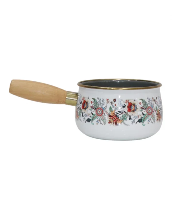 PR Home Magnolia Emaye Ahşap Saplı Haşlama ve Sos Tavası 14 cm Bombeli