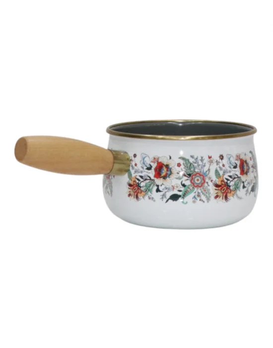 PR Home Magnolia Emaye Ahşap Saplı Haşlama ve Sos Tavası 14 cm Bombeli