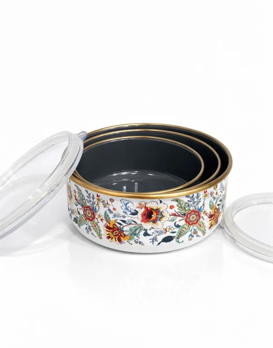 PR Home Magnolia Emaye Üçlü Saklama Seti