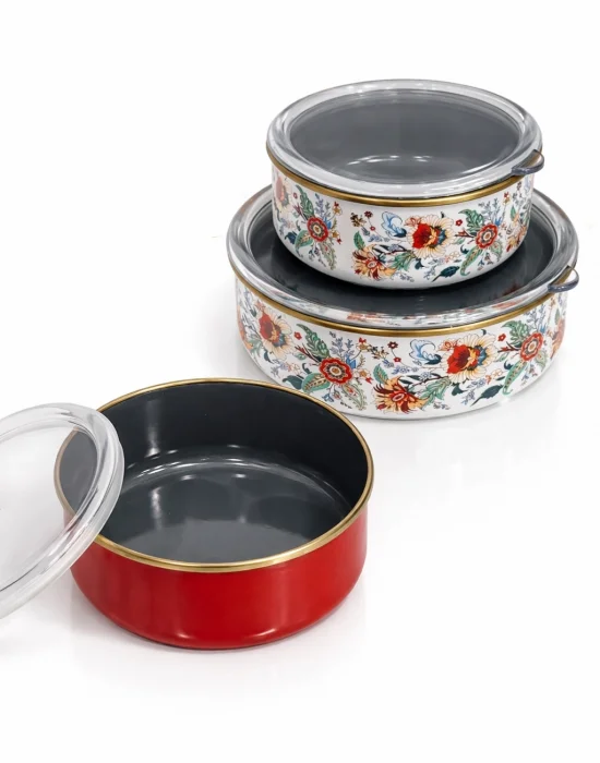 PR Home Magnolia Emaye Üçlü Saklama Seti