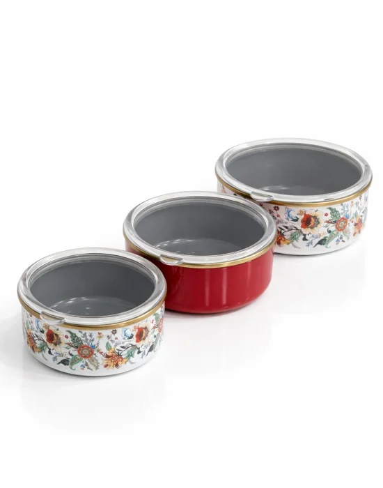 PR Home Magnolia Emaye Üçlü Saklama Seti