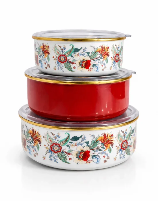 PR Home Magnolia Emaye Üçlü Saklama Seti