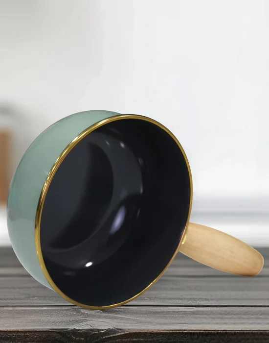 PR Home Soft Green Emaye Ahşap Saplı Haşlama ve Sos Tavası 16 cm