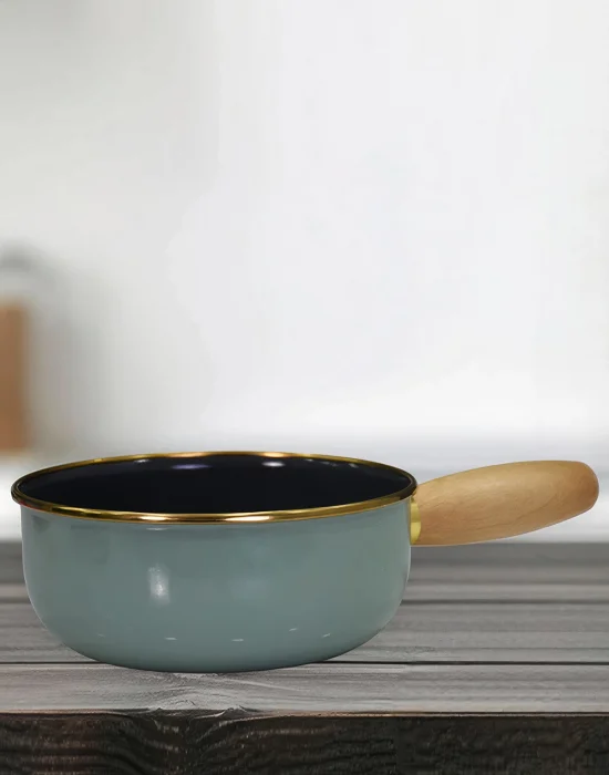 PR Home Soft Green Emaye Ahşap Saplı Haşlama ve Sos Tavası 16 cm