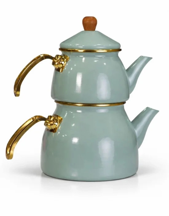 PR Home Soft Green Gold Model Emaye Çaydanlık