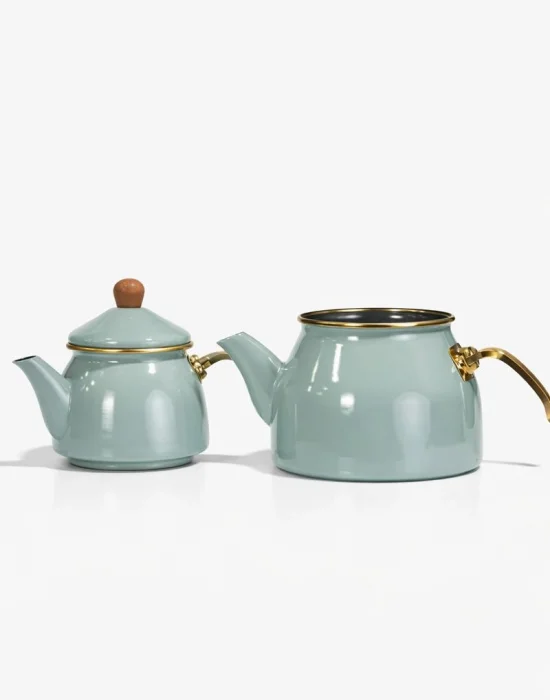 PR Home Soft Green Gold Model Emaye Çaydanlık