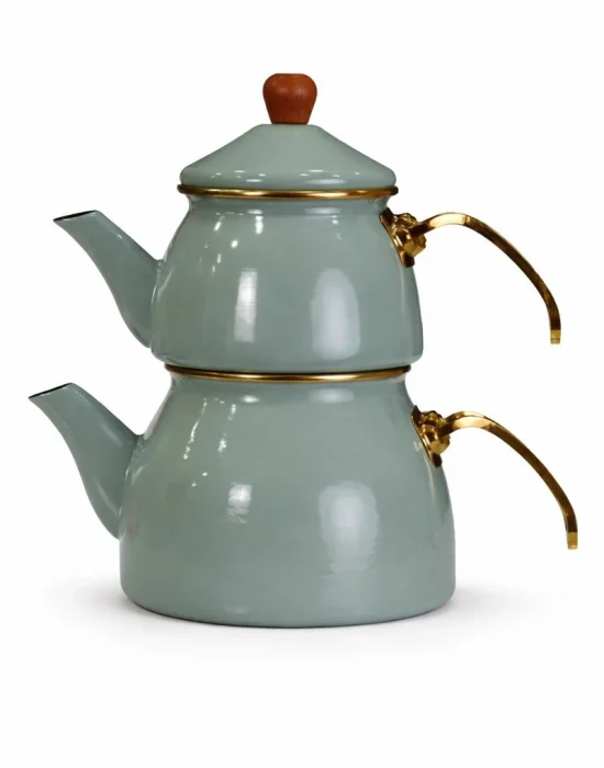 PR Home Soft Green Gold Model Emaye Çaydanlık