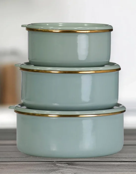 PR Home Soft Green Emaye Üçlü Saklama Seti