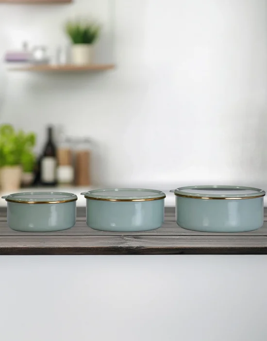 PR Home Soft Green Emaye Üçlü Saklama Seti