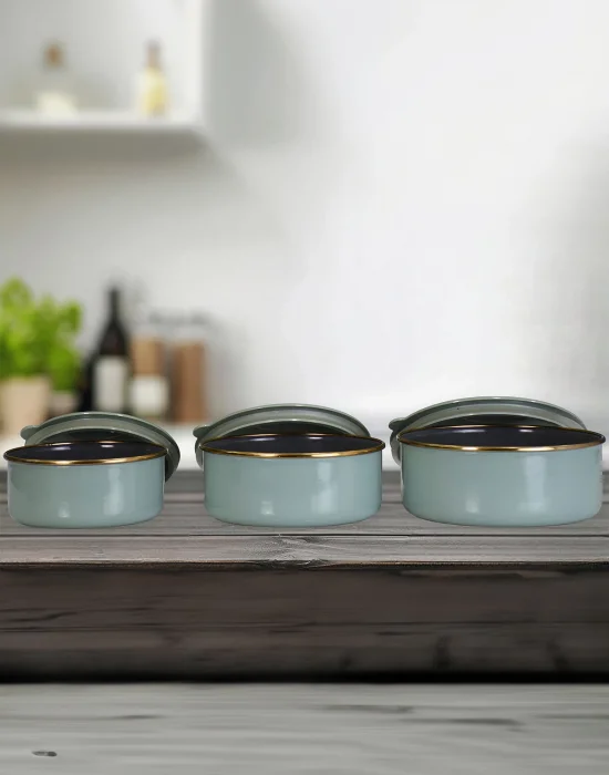 PR Home Soft Green Emaye Üçlü Saklama Seti