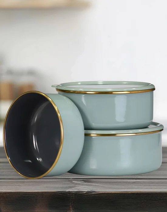 PR Home Soft Green Emaye Üçlü Saklama Seti