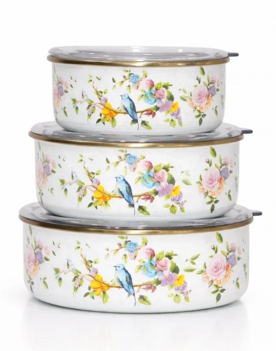 PR Home Sparrow Emaye Üçlü Saklama Seti