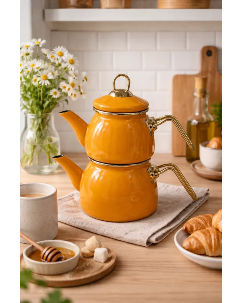 PR Home Emaye Mini Model Emaye Çaydanlık Hardal