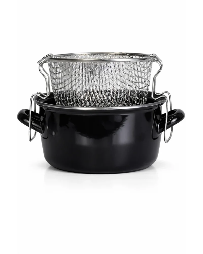 PR Home Emaye Cam Kapaklı Kızartma Tenceresi 22 cm Siyah