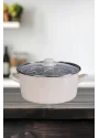 PR Home Emaye Cam Kapaklı Kızartma Tenceresi 24 cm Krem