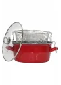 PR Home Emaye Cam Kapaklı Kızartma Tenceresi 24 cm Kırmızı Krom Tepeli