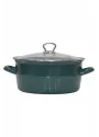 PR Home Emaye Cam Kapaklı Kızartma Tenceresi 24 cm Petrol Yeşili Krom Tepeli