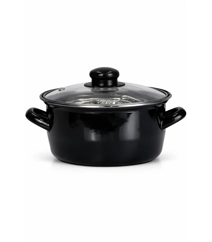 PR Home Emaye Cam Kapaklı Kızartma Tenceresi 22 cm Siyah