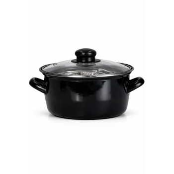 PR Home Emaye Cam Kapaklı Kızartma Tenceresi 22 cm Siyah