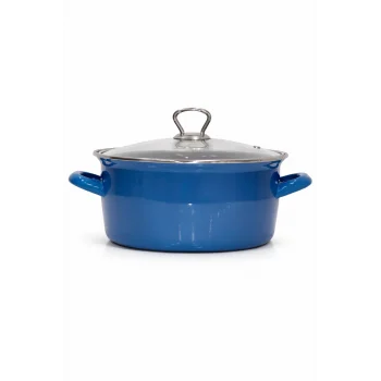 PR Home Emaye Cam Kapaklı Kızartma Tenceresi 24 cm Mavi Krom Tepeli