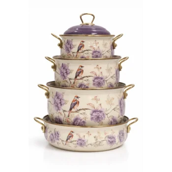 PR Home Fiorella Derin Bombeli Emaye Tencere Seti 16 - 20 -24 - 26 Pilav Tencere Seti