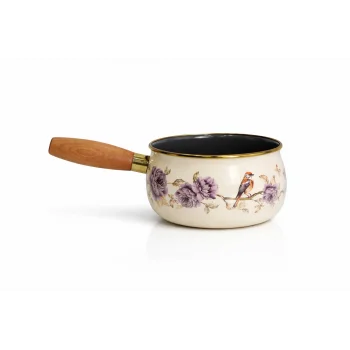 PR Home Fiorella Emaye Ahşap Saplı Haşlama ve Sos Tavası 14 cm Bombeli