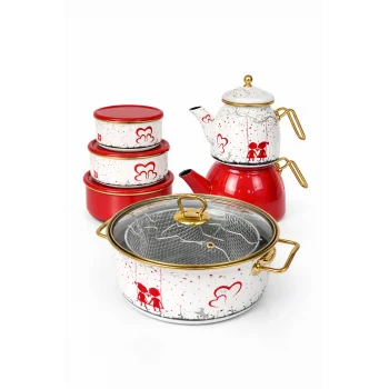 PR Home Love Çeyiz Seti Çaydanlık - Kızartma Tenceresi - Saklama Kabı