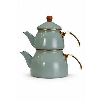 PR Home Soft Green Gold Model Emaye Çaydanlık