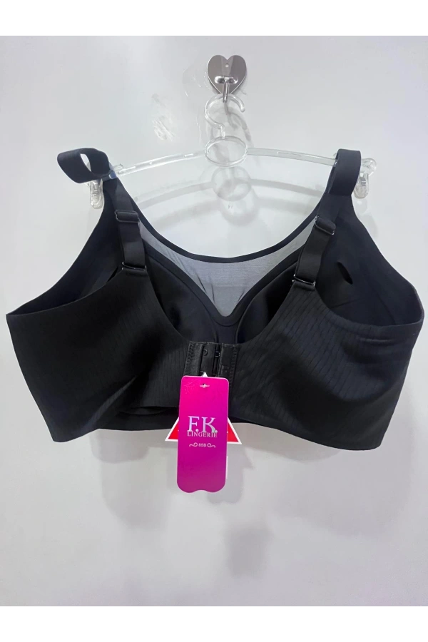 FK Kadın Balensiz Lazer Kesim Tül Detaylı Siyah Sütyen