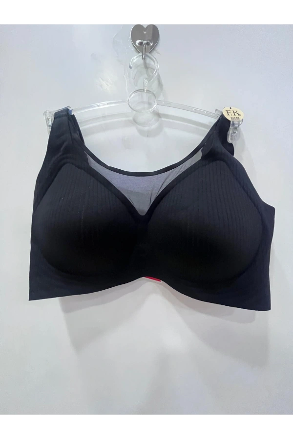 FK Kadın Balensiz Lazer Kesim Tül Detaylı Siyah Sütyen