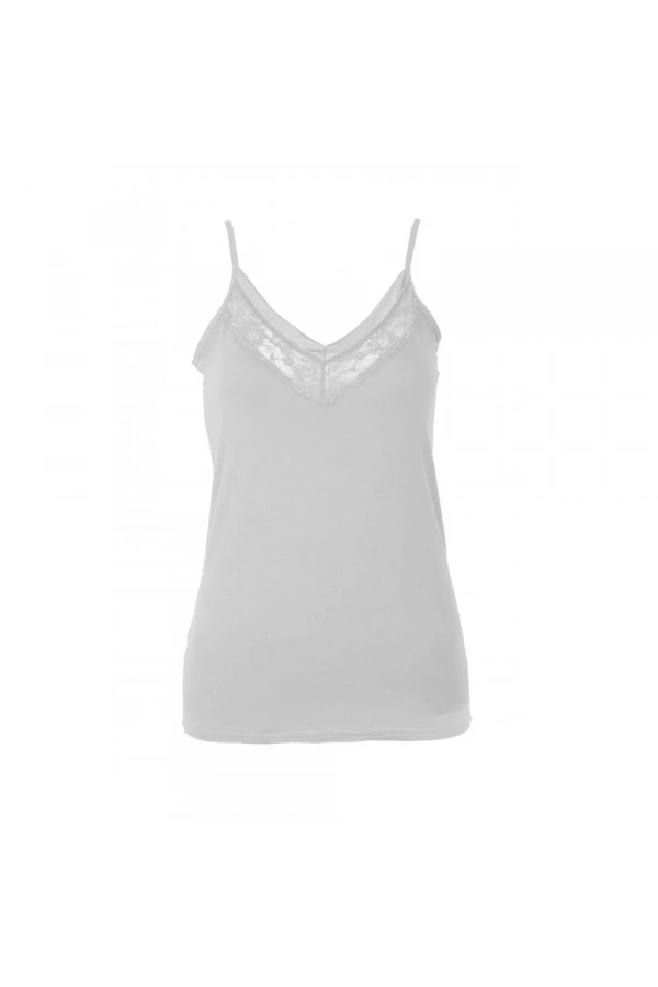 Belinay Kadın İnce Askılı Dantel Detaylı Yumuşak Dokulu Beyaz Atlet