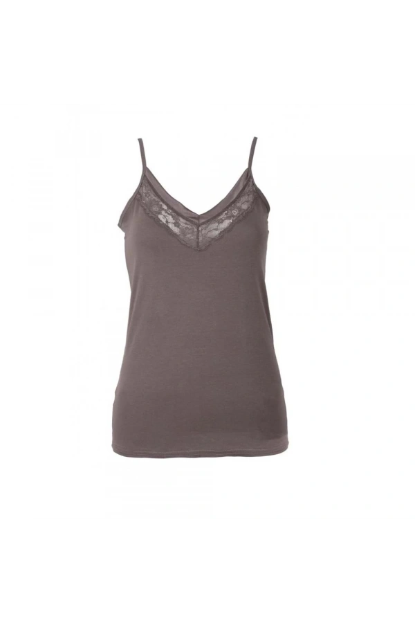 Belinay Kadın İnce Askılı Dantel Detaylı Yumuşak Dokulu Vizon Atlet