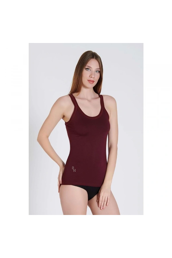 Belinay Kadın Omuz Dantel Detaylı Askılı Pamuklu Mürdüm Atlet