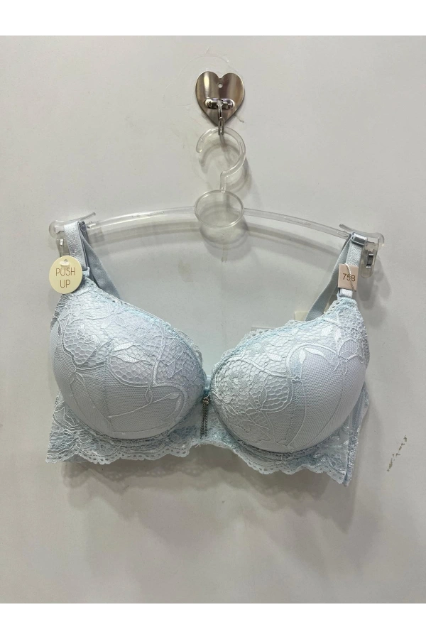 Belvü Kadın Balenli Dolgulu Dantelli Bebe Mavisi Sütyen