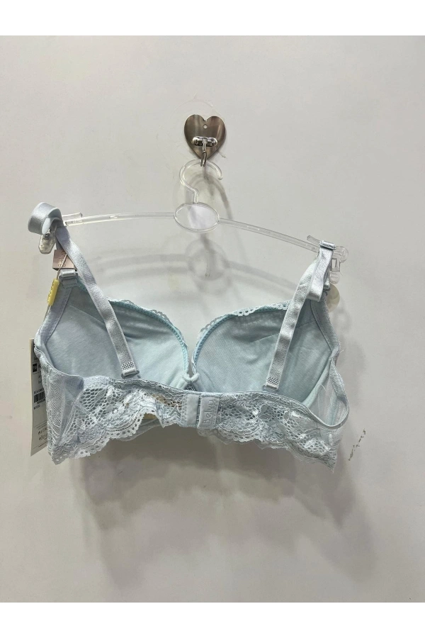 Belvü Kadın Balenli Dolgulu Dantelli Bebe Mavisi Sütyen