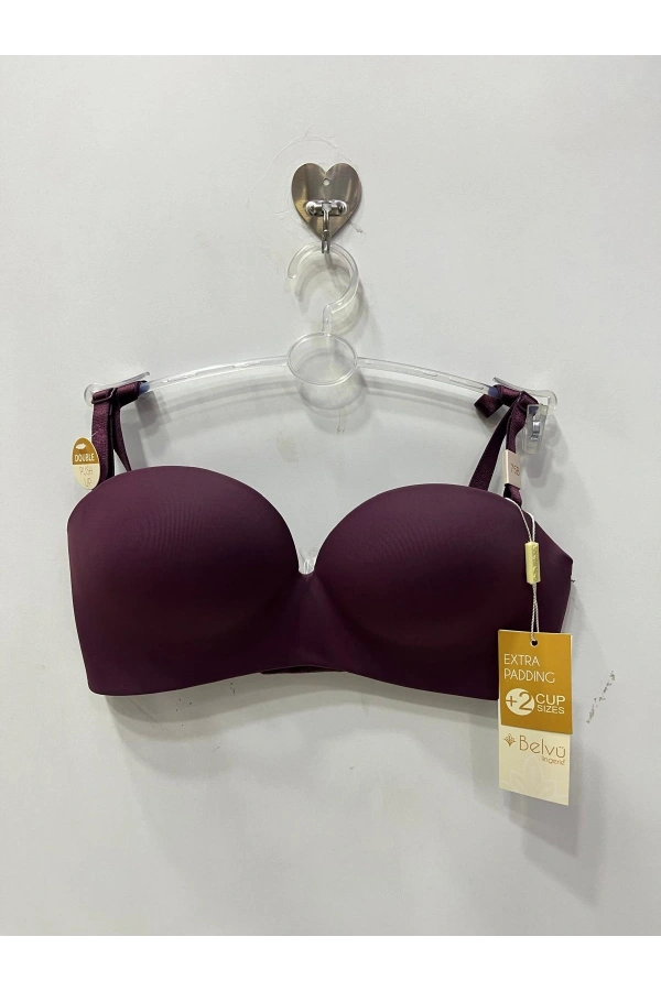 Belvü Kadın Telsiz Double Dolgulu Straplez Mor Sütyen