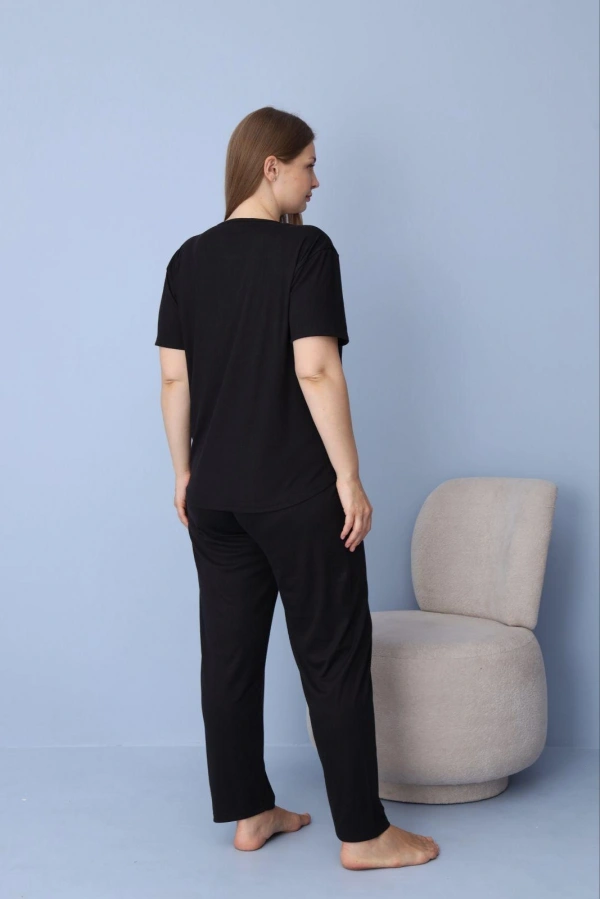 PİJAMONİ KADIN BATTAL DUBLİN KUMAŞ KISA KOLLU PİJAMA TAKIMI-5425-1