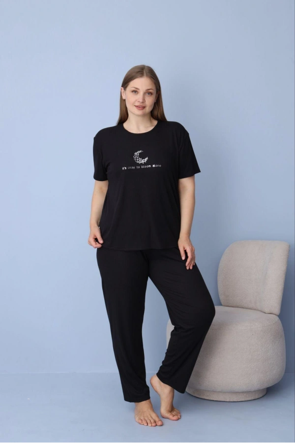 PİJAMONİ KADIN BATTAL DUBLİN KUMAŞ KISA KOLLU PİJAMA TAKIMI-5425-1