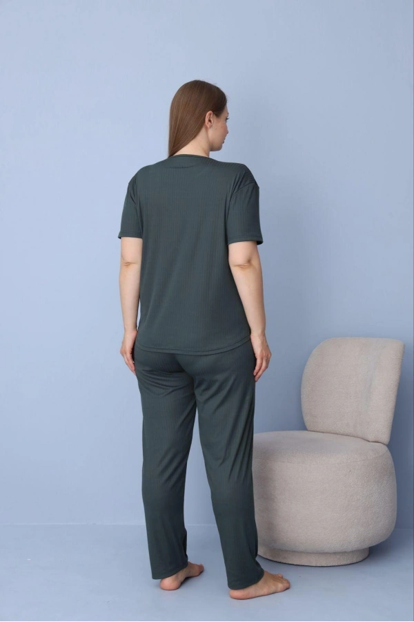 Pijamoni Kadın Büyük Beden Dublin Kumaş Kısa Kollu Ç. Yeşil Pijama Takımı