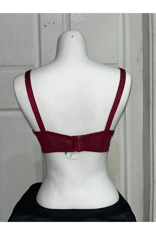 Nergiz Kadın C Cup Çizgi Desenli Toparlayıcı Bordo Sütyen