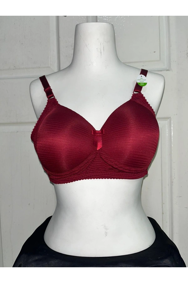 Nergiz Kadın C Cup Çizgi Desenli Toparlayıcı Bordo Sütyen