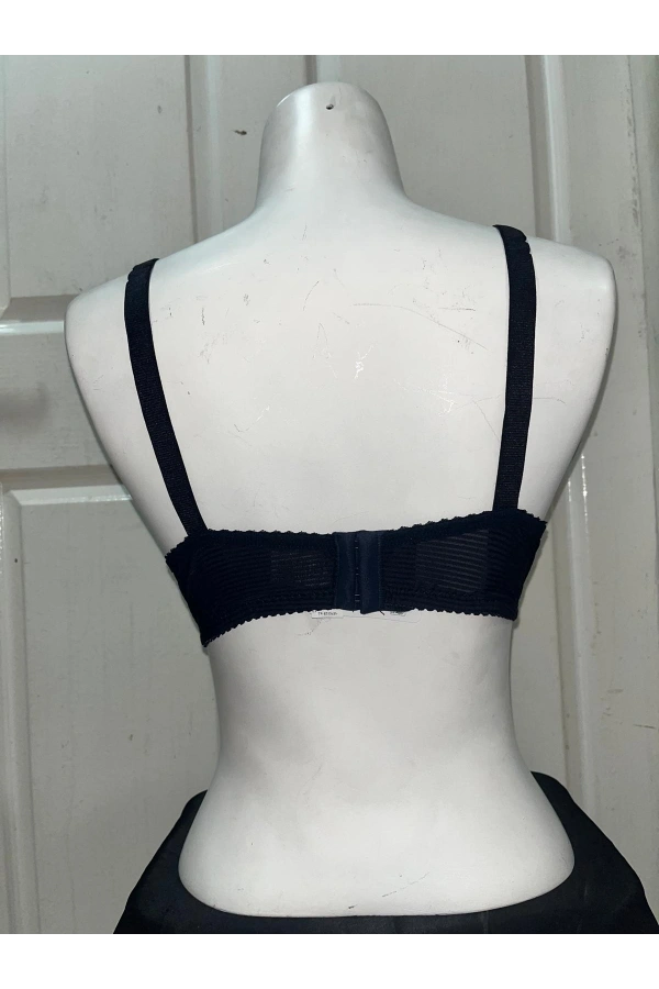 Nergiz Kadın C Cup Çizgi Desenli Toparlayıcı Lacivert Sütyen