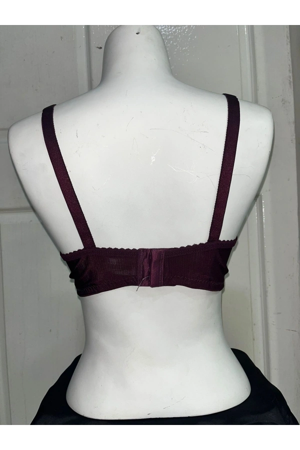 Nergiz Kadın C Cup Dantel Detaylı Toparlayıcı Mürdüm Sütyen